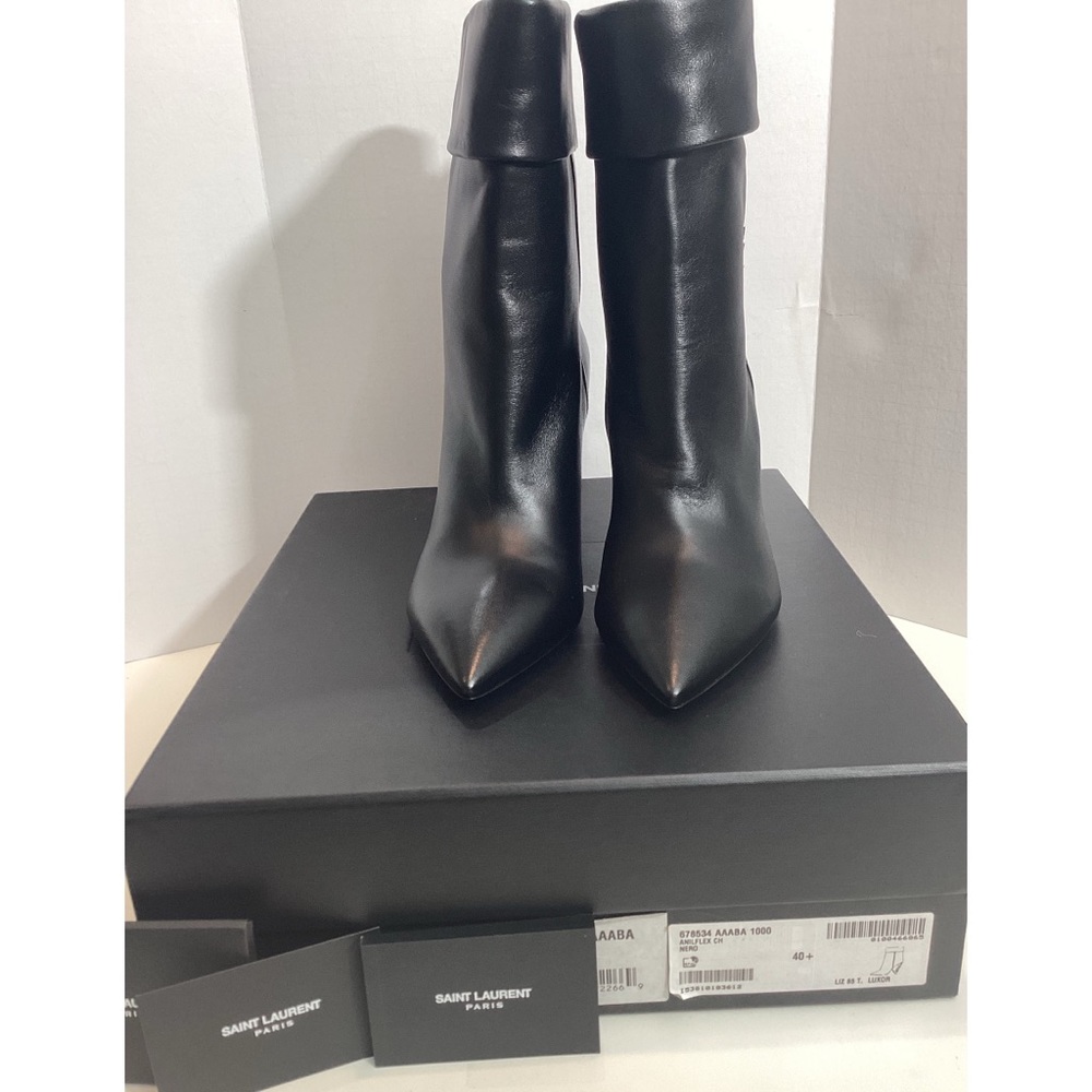 SAINT LAURENT LEATHER MID CALF BOOTS SZ 40.5